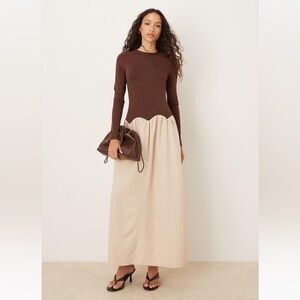 ASOS DESIGN long sleeve hybrid scalloped waist maxi dress